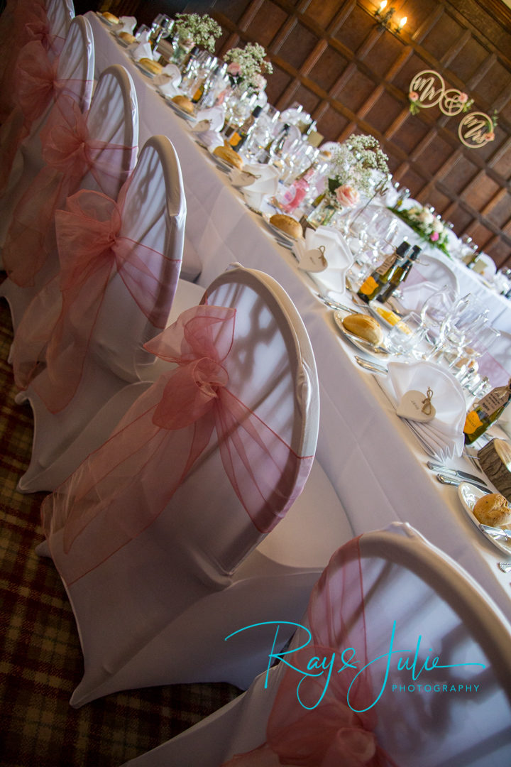 Wedding breakfast room at Woodsome Hall. Light and bright decor