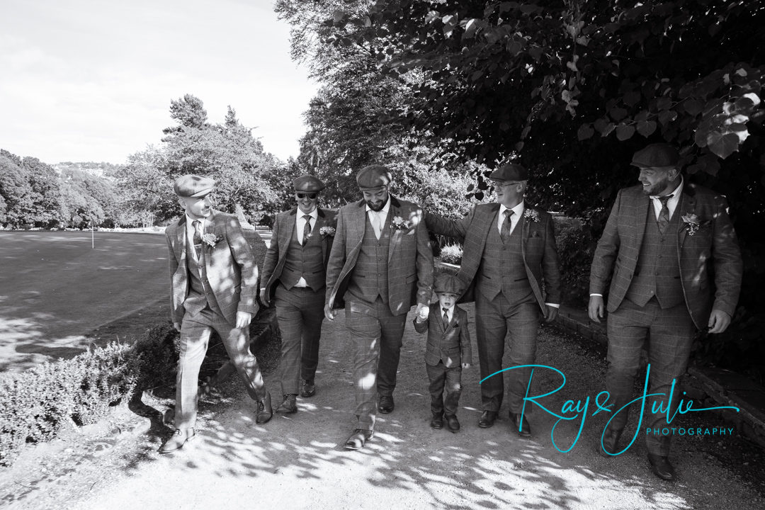 The lads out for a stroll prior to going in for the wedding reception 