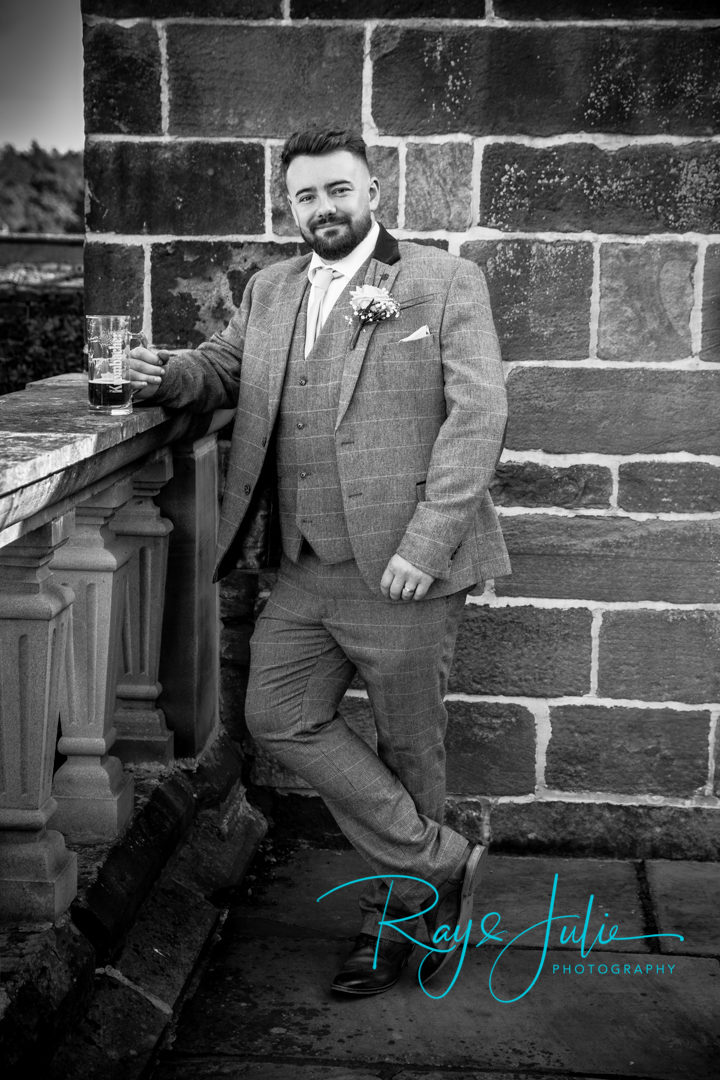 One chilled happily married groom. Looking very smart in his Marc Darcy suit