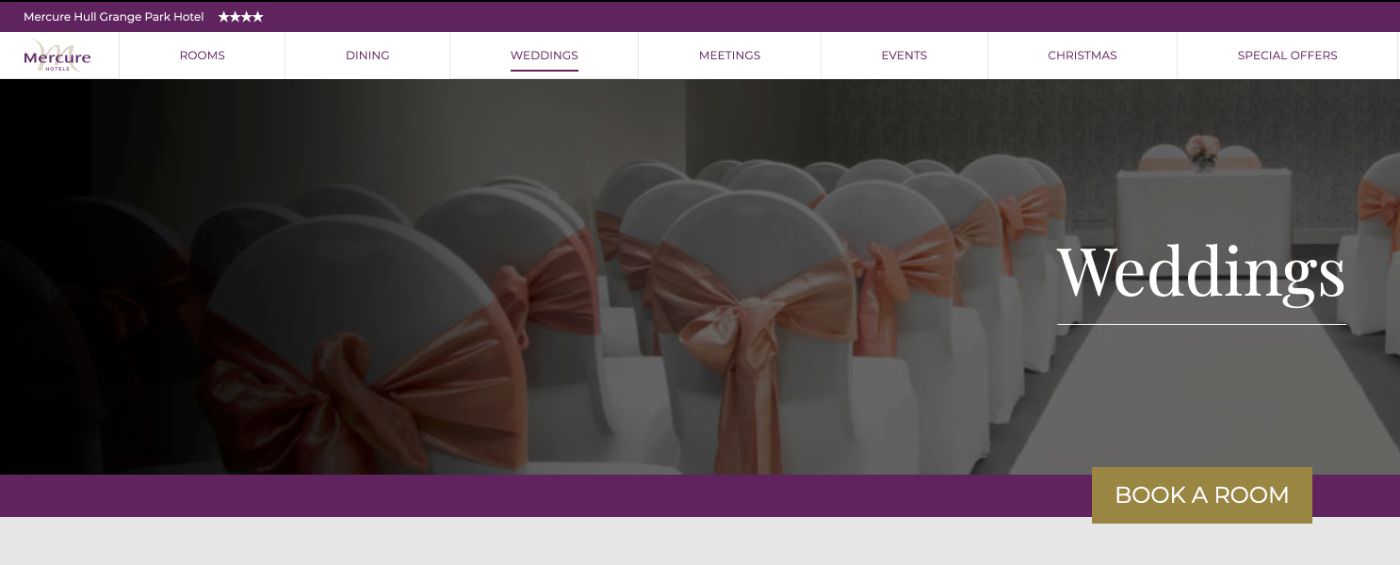 Mecure Grange Park Hotel homepage website screenshot