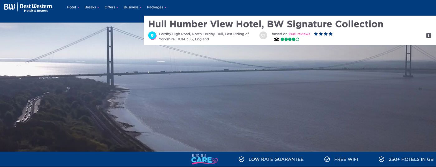 Hull Humber View Hotel homepage screenshot