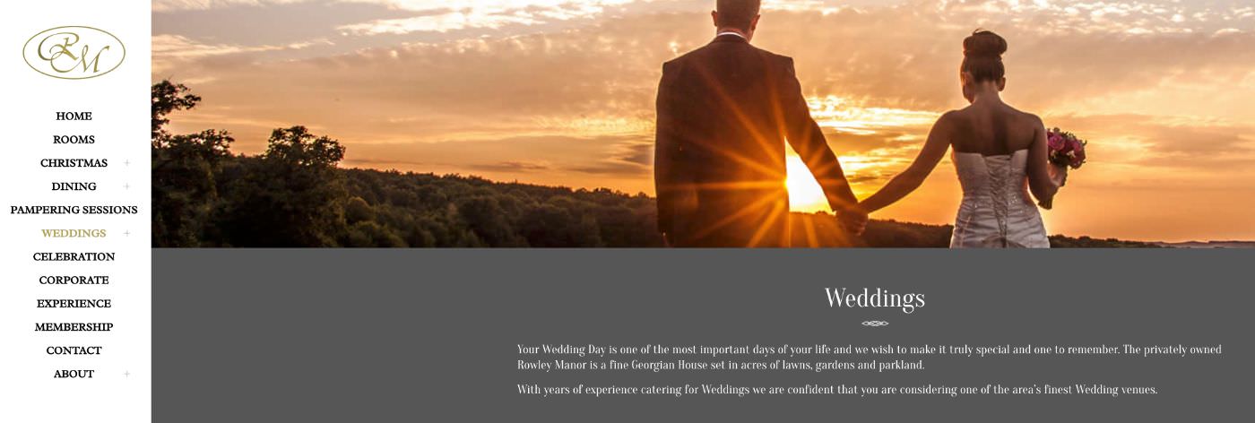 Rowley Manor wedding homepage screenshot