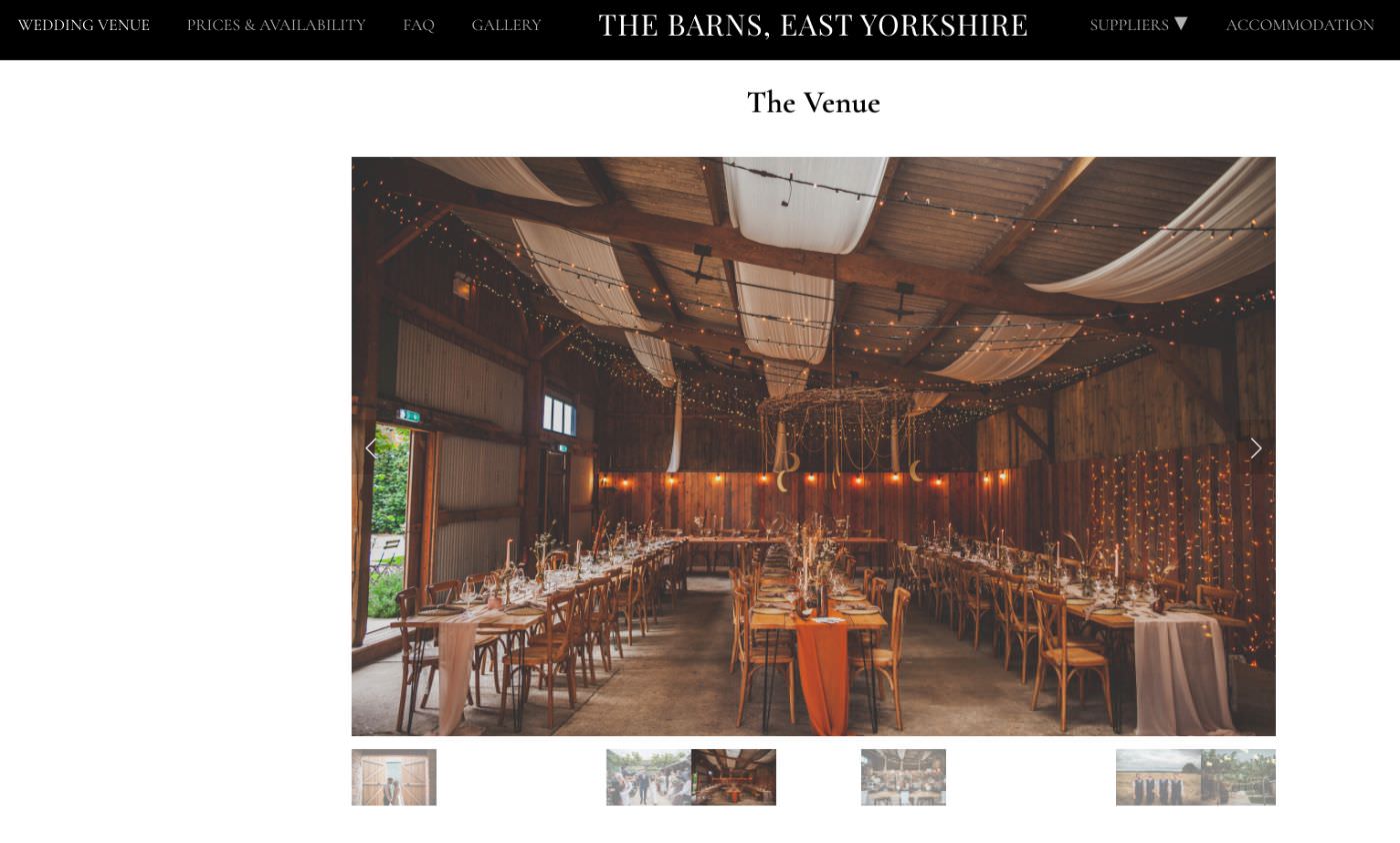 The Barns East Yorkshire wedding homepage screenshot