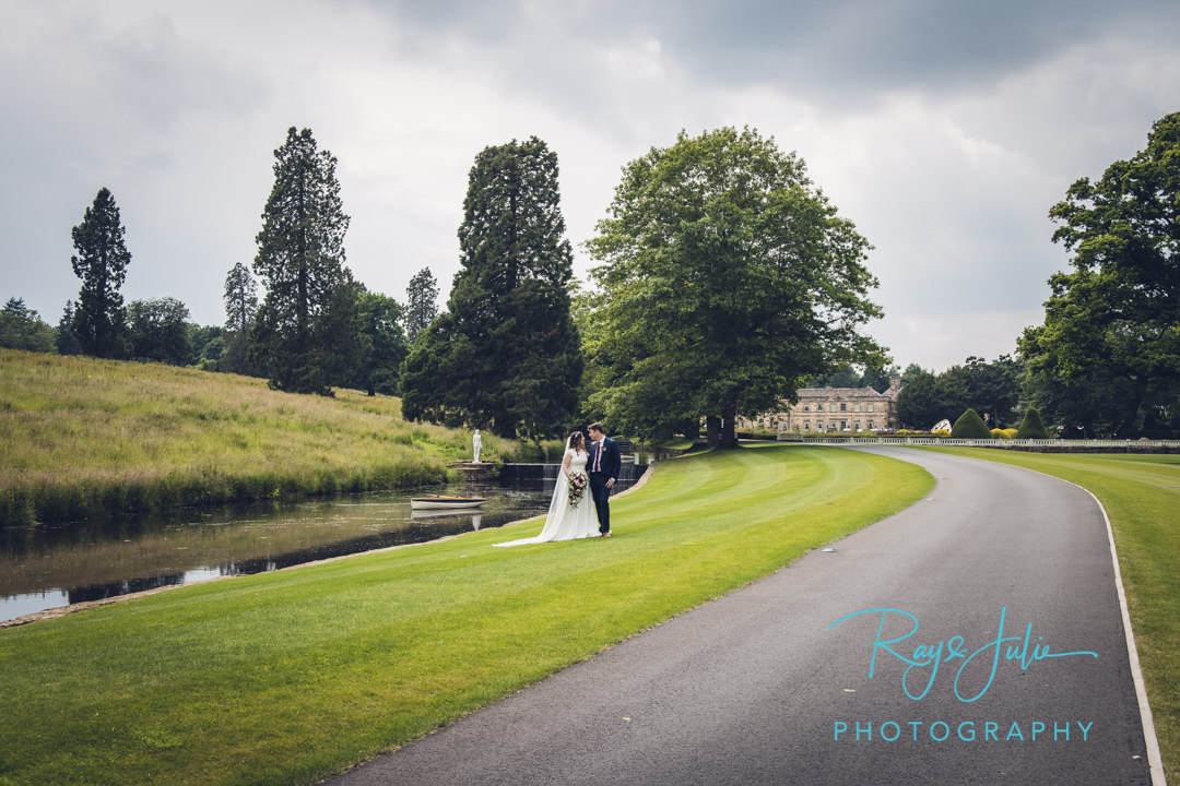 Wedding Couple with Grantley Hall in the background