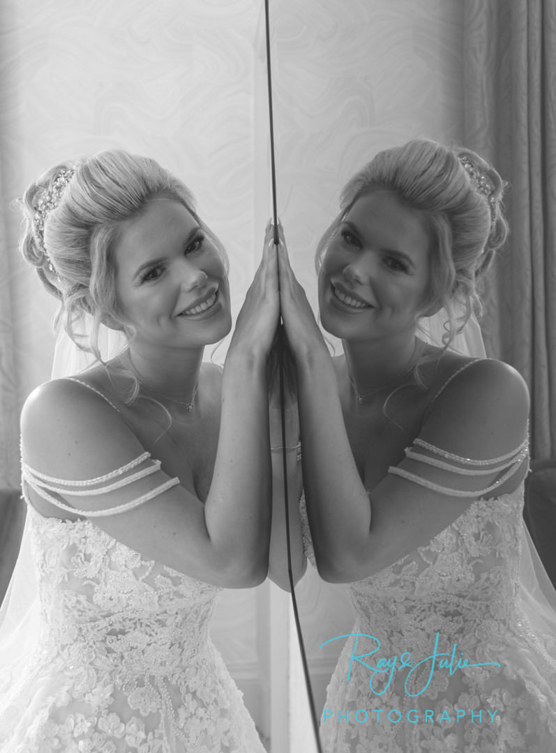 Bridal reflection in black and white