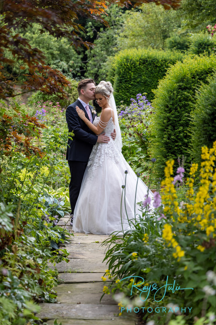 Beautiful wedding portrait in the grounds at Saltmarshe Hall