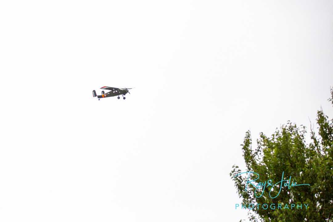 Flyby vintage plane at wedding in Yorkshire