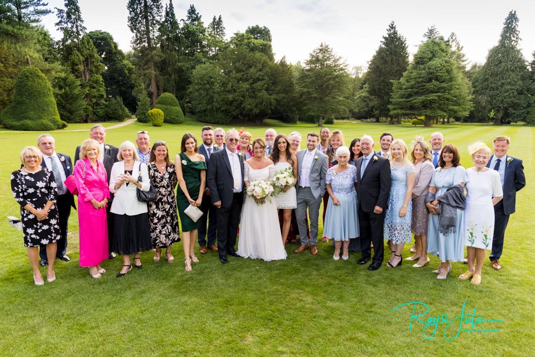 Wedding group photograph outdoors at Grantley Hall