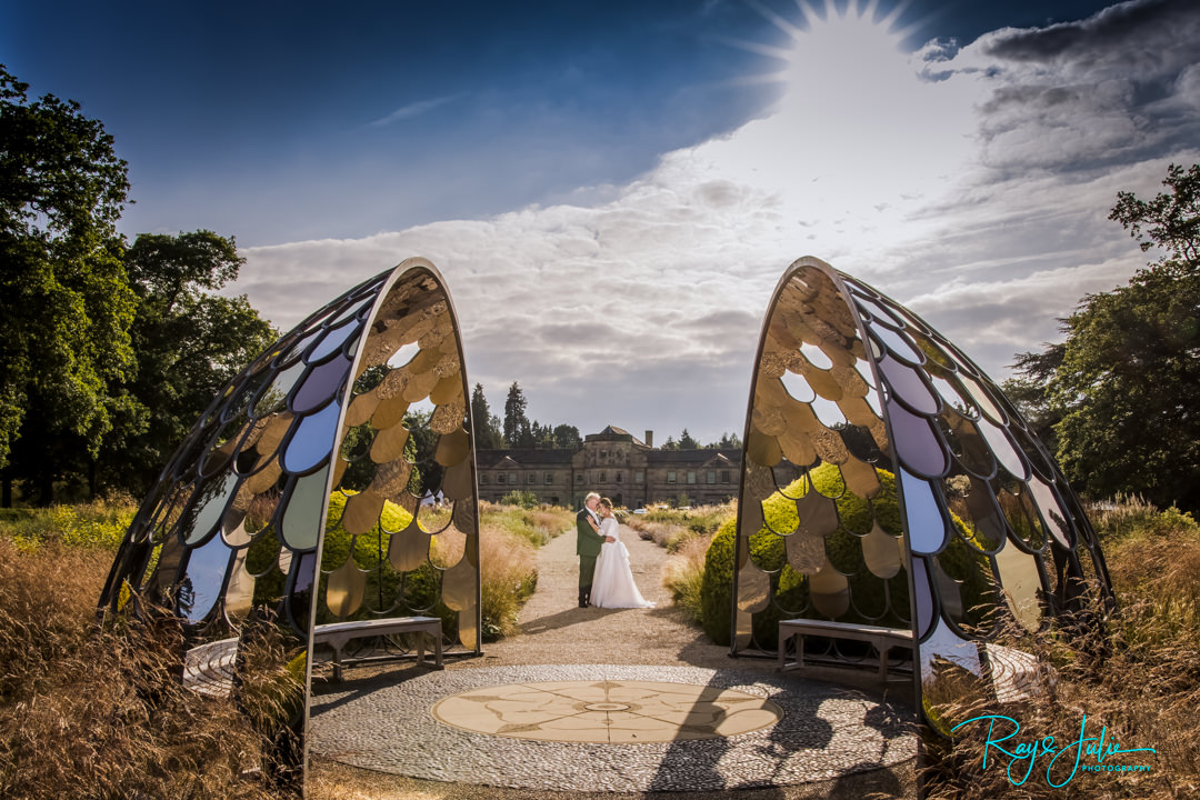 Beautiful wedding portrait in the grounds at Grantley Hall