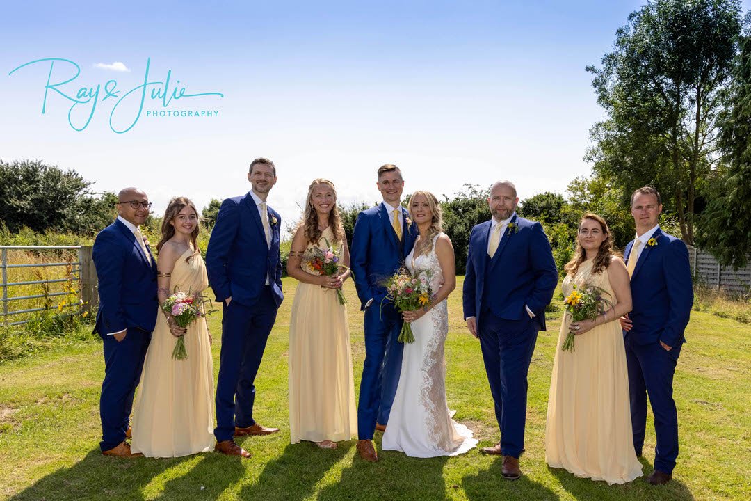 Wedding bridal party group photo.